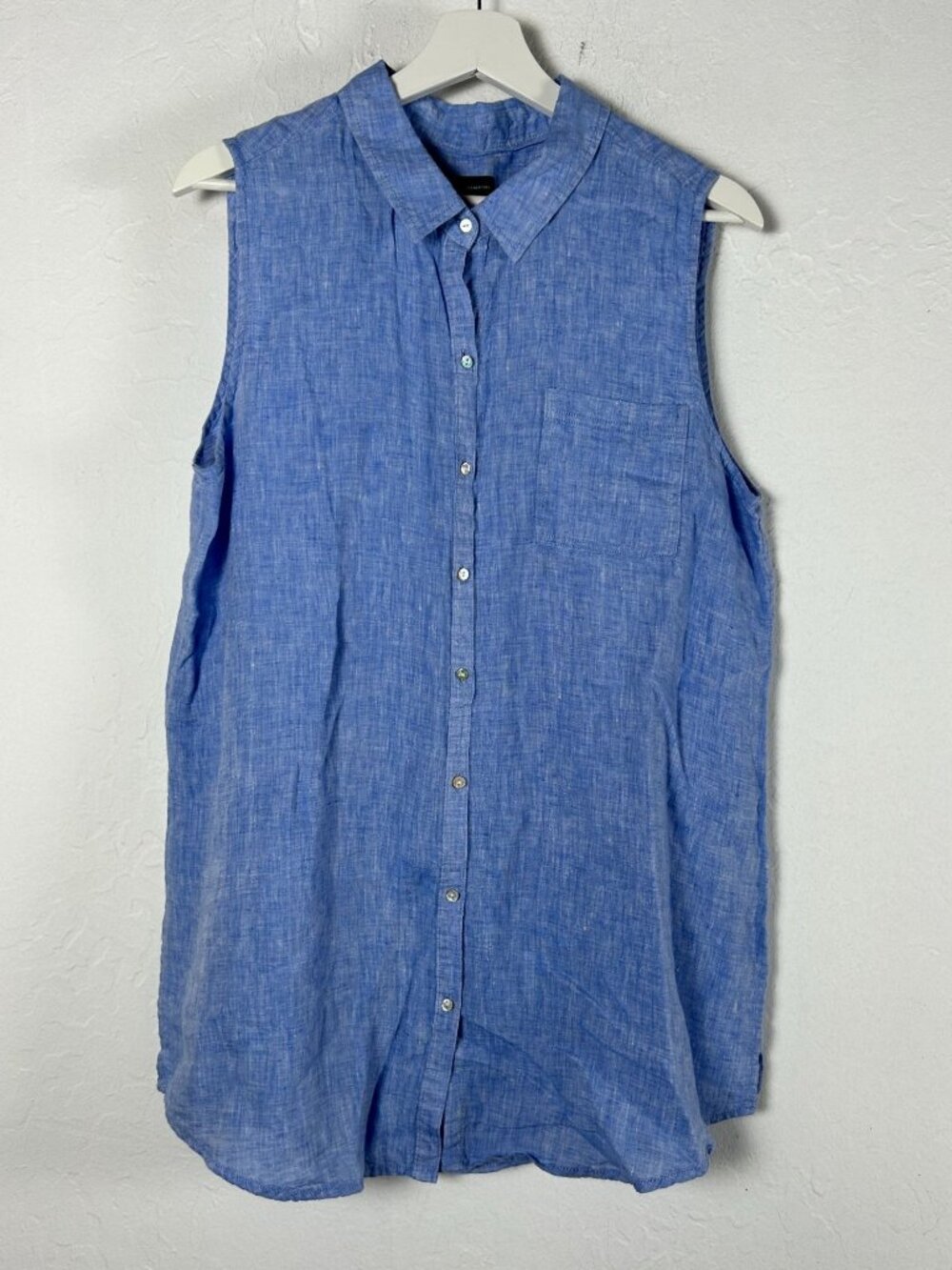 Jones New York Women Blue Linen Shirt XL Sleeveless Button Up Coastal Boho NWOT